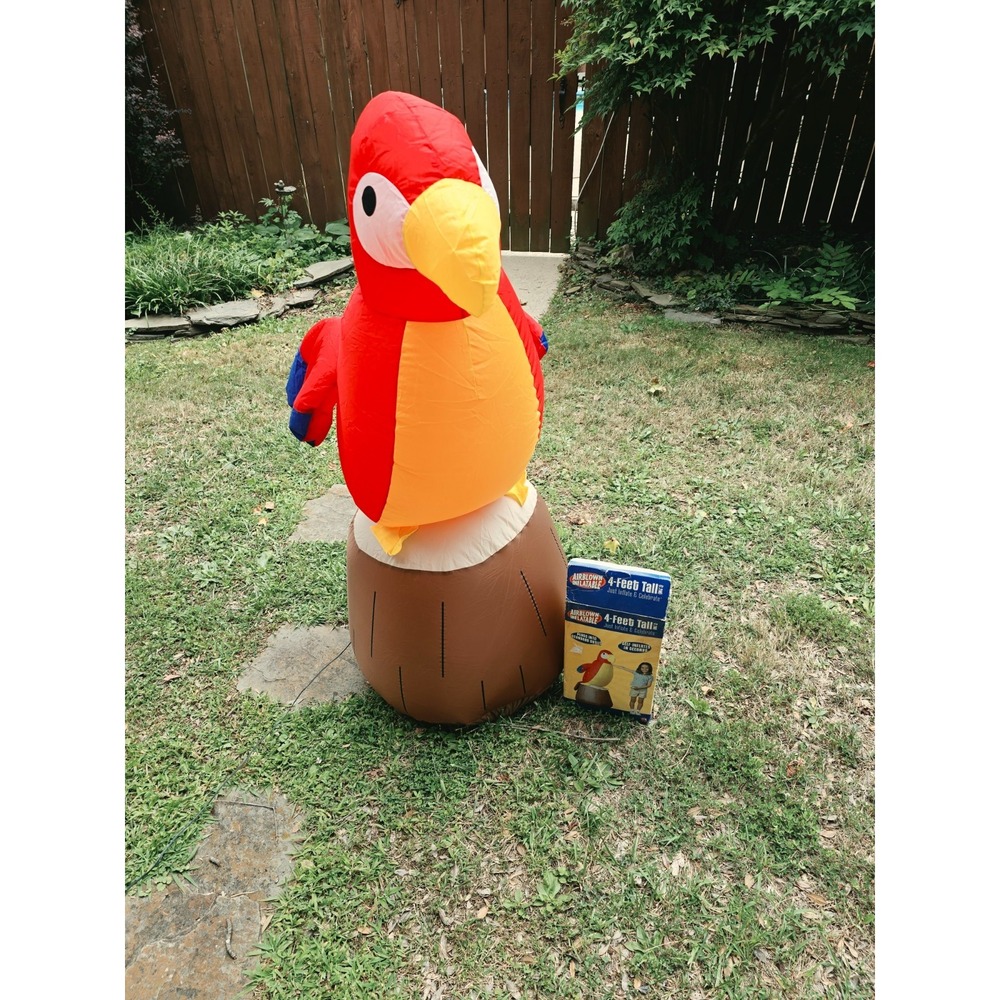 Vintage Gemmy Airblown Inflatable Parrot 4 Ft Tall Beach Tiki Bar Party Mint